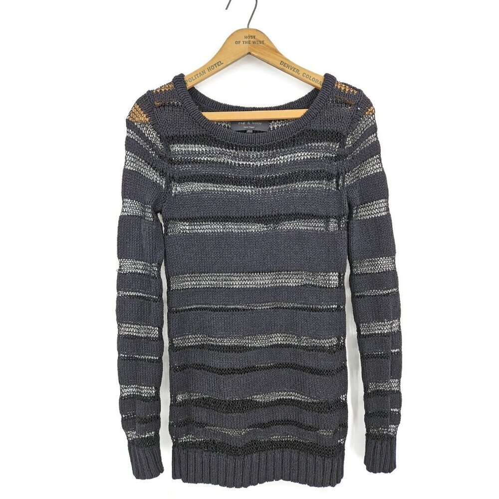 Rag & Bone Black Stripe Sweater Womens XS Sheer Pullover Knit